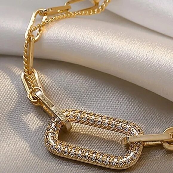 Rhinestone Paperclip Multilayer Bracelet - Picture 2 of 8